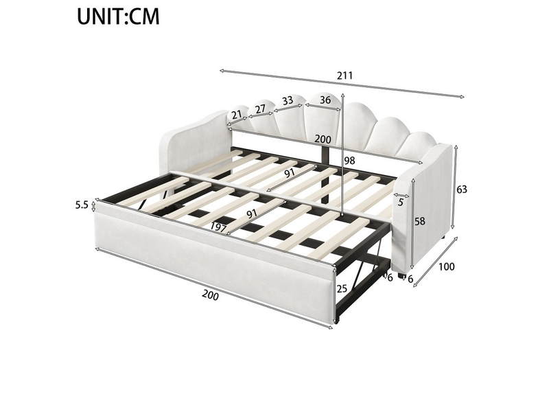  Canapé-lit rembourré de 90 x 200 cm, avec fonction d'extension et éclairage led, blanc  - Conforama C