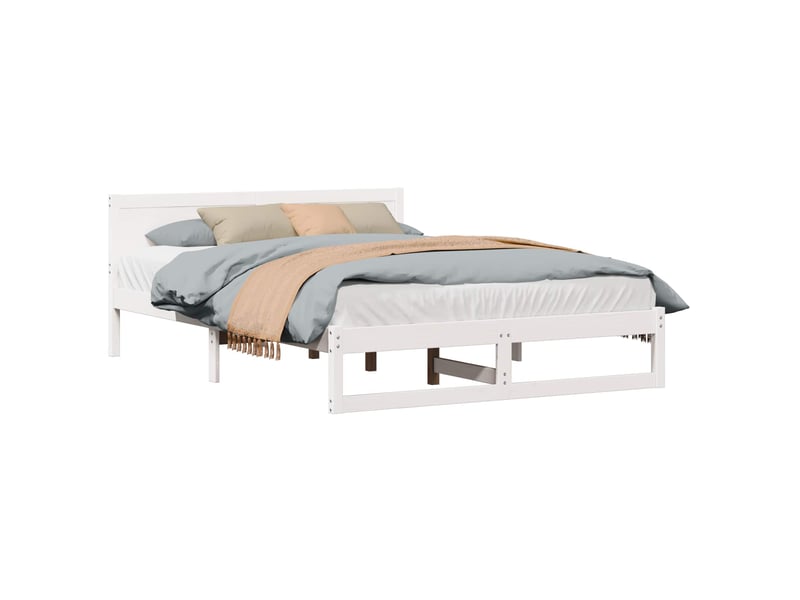 Lit double- lit adulte - cadre de lit avec tête de lit blanc 150 x 200 cm pin massif - Conforama A