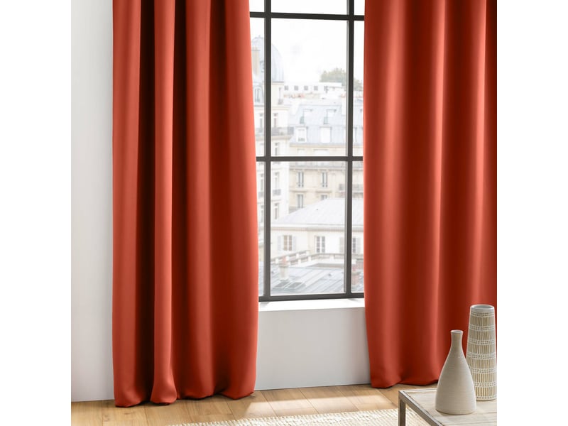 Lot de 2 rideaux à œillets grande hauteur 135 x 280 cm occultants unis occult terracotta - Conforama D