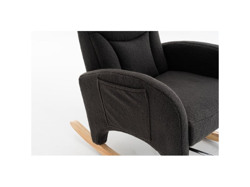  Fauteuil à bascule, fauteuil à bascule rembourré avec accoudoirs, pour chambre, en tissu teddy, gris foncé  - Conforama R