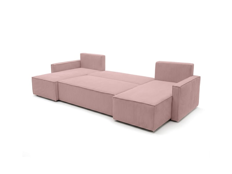  Farah - canapé d'angle panoramique convertible 6 places accoudoirs slim en velours cotelé  - Conforama C