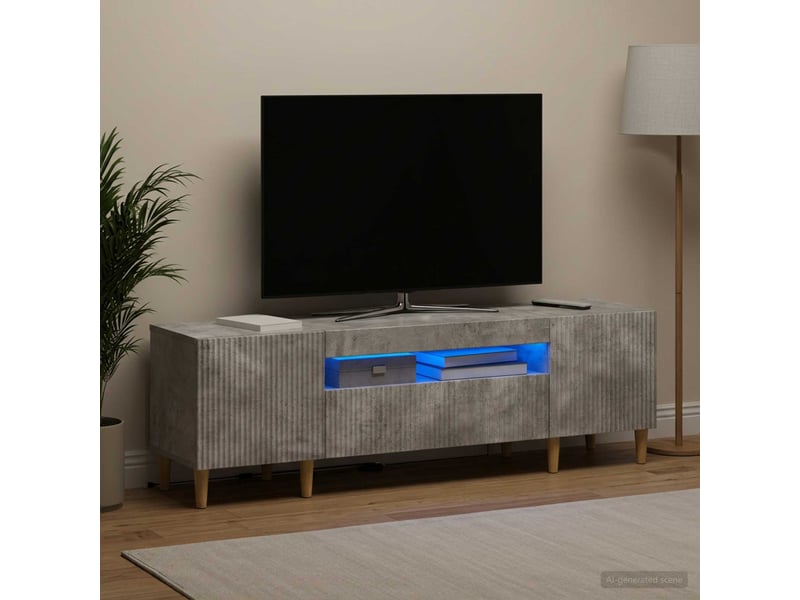  Meuble tv - banc tv - meuble de rangement led gris béton bois d'ingénierie  - Conforama D