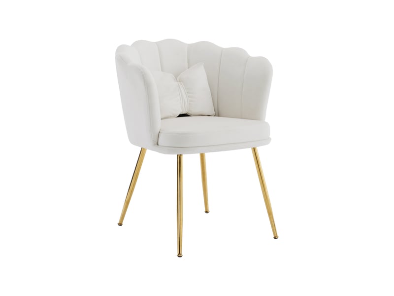  Fauteuil moderne en velours, dossier pétale, pieds métal doré et coussin papillon  - Conforama D