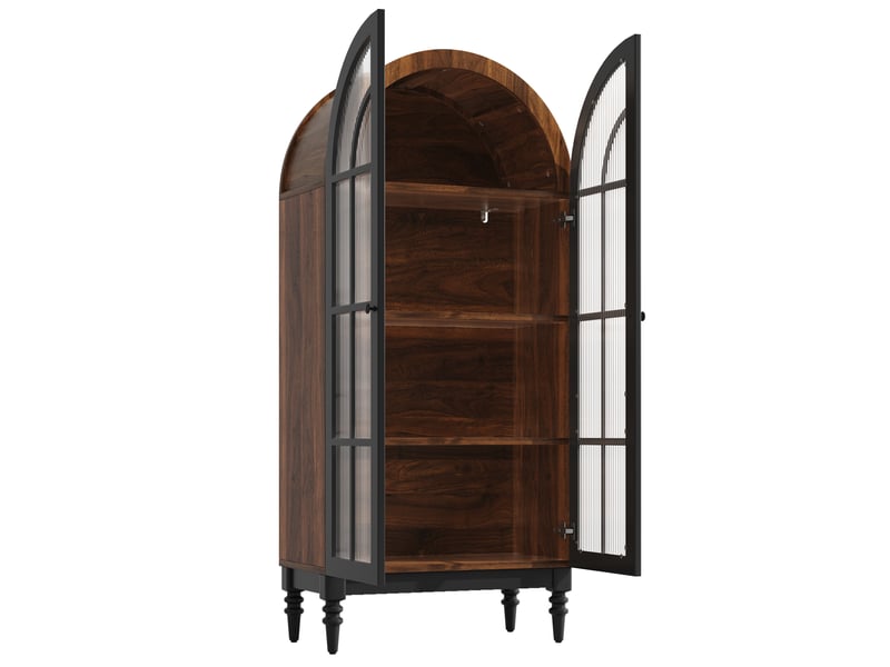  Lot de 2 vitrines cintrées, coloris noir, 152 × 35,5 × 165 cm, mdf, métal et verre, portes doubles en verre cannelé  - Conforama A
