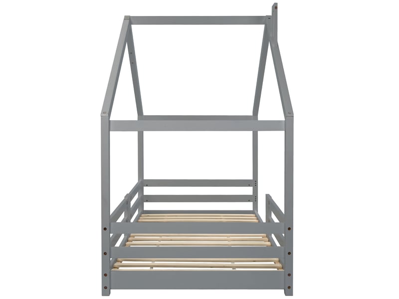  Modenvie lit cabane enfant 90x200 cm - sommier a lattes et barriere de securite, sans matelas - gris  - Conforama E