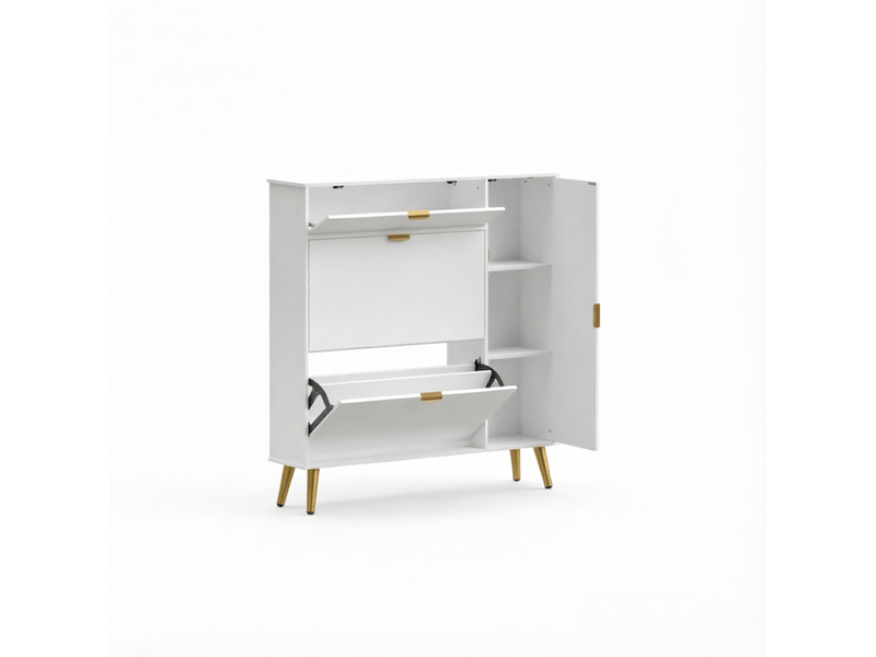  Meuble à chaussures 2 portes basculantes 8-12 paires mdf blanc 99.4 x 23.8 x 106.6 cm  - Conforama A