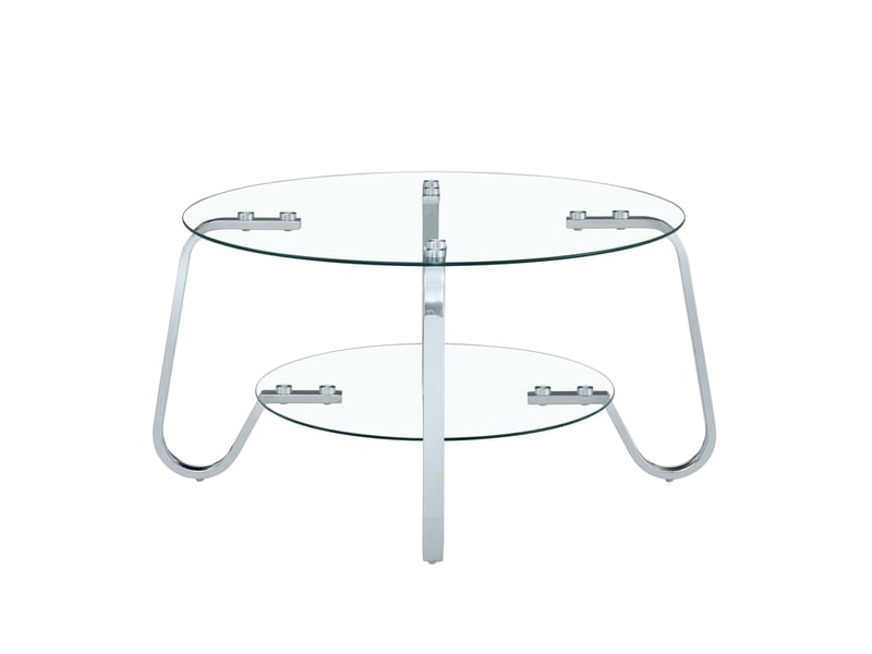  Table basse ronde 80x80x45 cm, 2 niveaux en verre trempé et métal argenté  - Conforama A