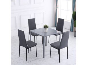 Lot de 4 chaises de salle à manger chaises de cuisine avec dossier haut pieds en métal et tissu en lin 41x50x97cm gris