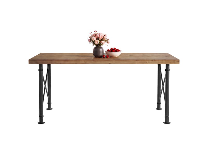  Table de salle à manger en bois massif 160 cm avec pieds en métal, brun rustique  - Conforama A