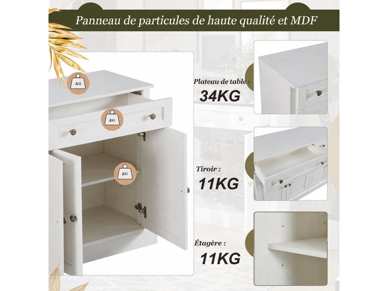  Meuble de cuisine muvano, buffet 4 portes et 2 tiroirs, blanc cassé, 150 × 40 × 86 cm  - Conforama E