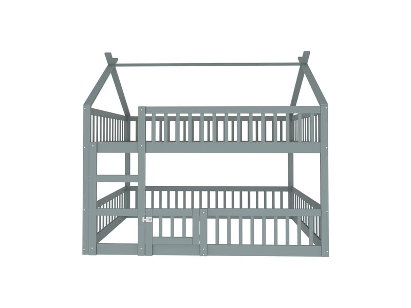  Lit superposé enfant 140x200 gris, lit mezzanine avec escalier et toit, cadre en bois massif pour chambre, charge 120 kg  - Conforama A