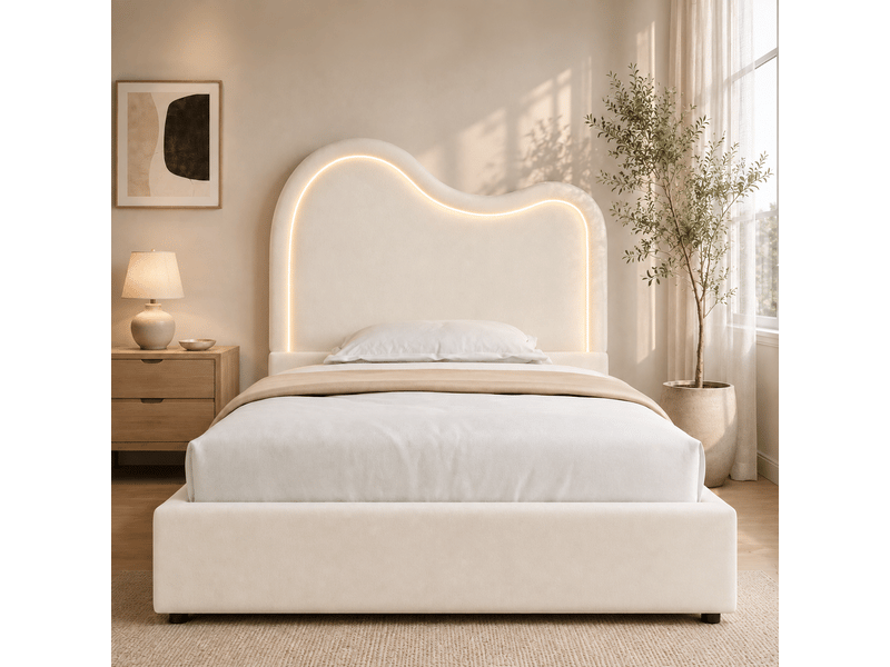  Lit coffre enfant 90x200 cm, lit simple rembourré avec rangement hydraulique, sommier à lattes, tête de lit rembourrée, velours beige evarich - Conforama E