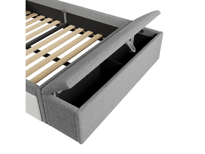  Lit enfant 140 x 190 cm avec barrières rembourrées, mini-escalier et banc coffre modulable, sans matelas, métal et mdf, velours - gris OMNIGLINT TRADING LTD - Conforama E
