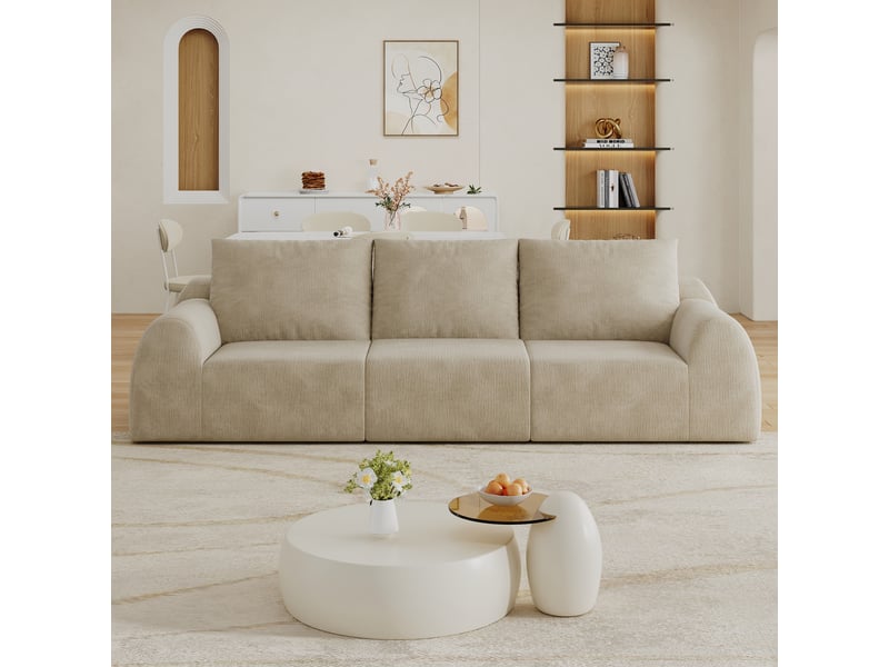  Canapé 3 places kaki en tissu chenille, longueur 257 cm, mousse haute densité, sans montage requis pour salon  - Conforama E