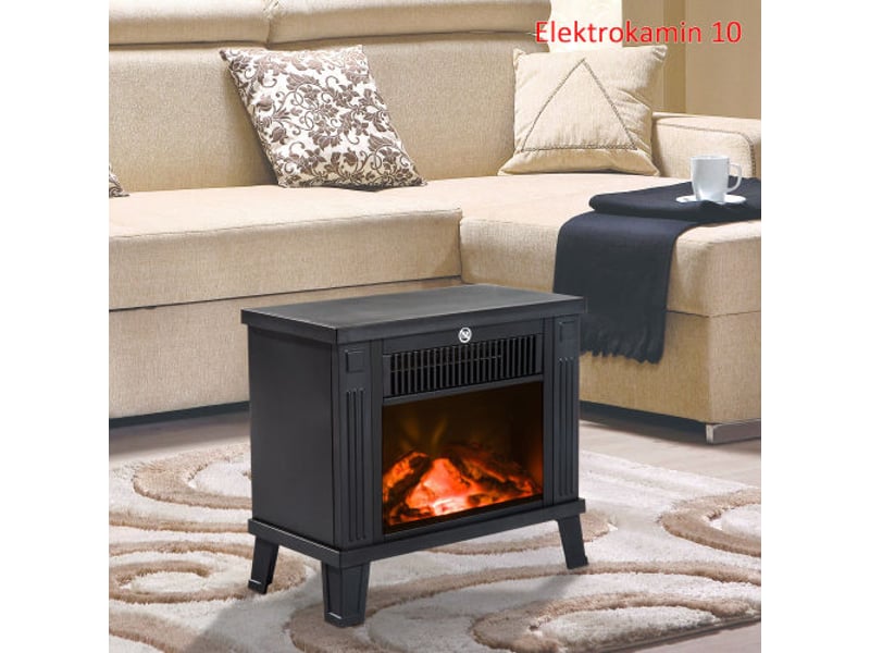 Cheminée électrique noire 6001200 w, effet flammes, métal, 34x17x31 cm - Conforama E
