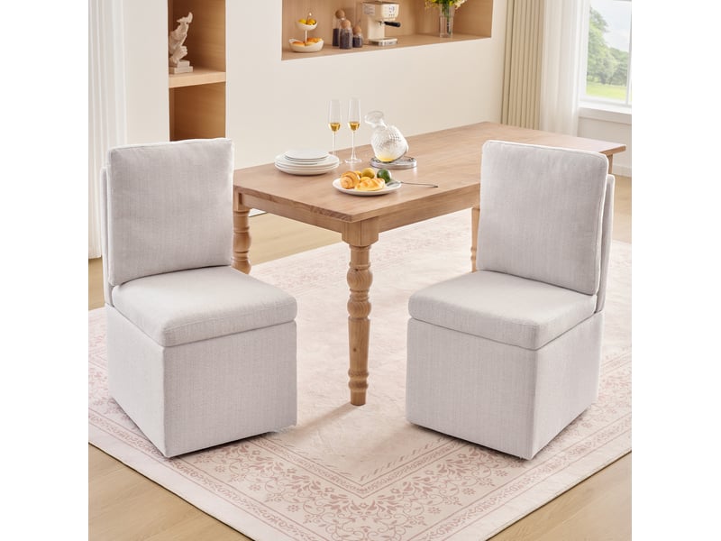  Chaise de salle à manger 49 x 65 x 92 cm – gris-beige – rangement caché, roulettes et rotation à 360°  - Conforama B