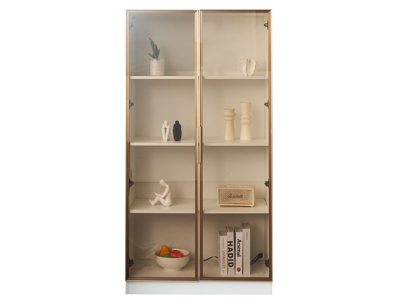 Vitrine lot de 2 avec 4 portes vitrées, 6 étagères dont 4 réglables, led pour salon en panneaux de particules - Conforama C