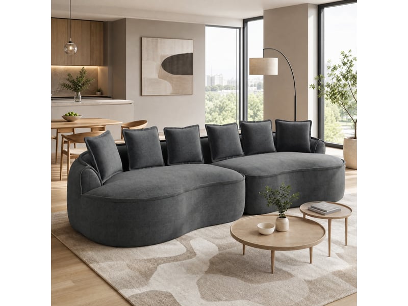  Canapé modulable 4 places gris en chenille, sans cadre, avec coussins  - Conforama C
