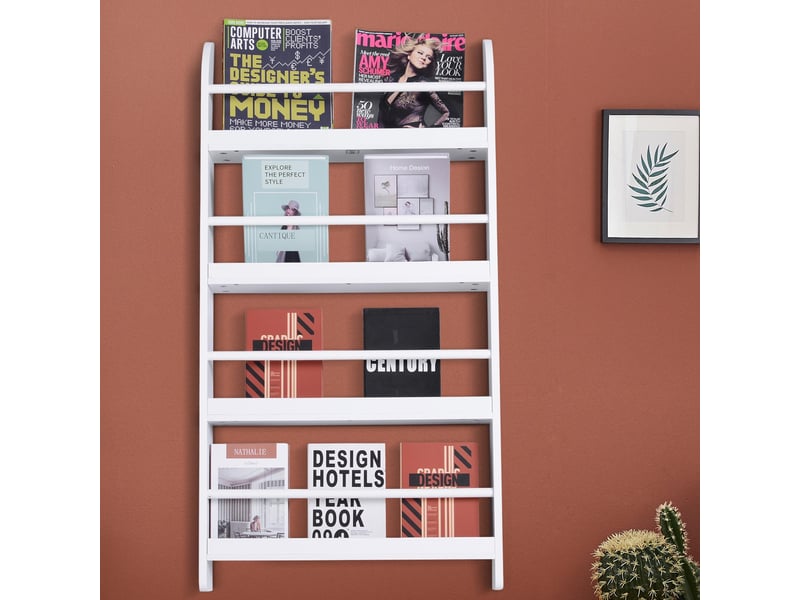 Bibliothèque murale à 4 étagères, bibliothèque pour enfants idéale pour la maison ou le bureau, charge maximale de 30 kg, 59 x 12 x 113 cm, blanche  - Conforama C