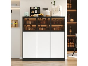 Vitrine cuisine avec 3 portes vitrées et 3 portes blanches, éclairage led, 100 x 40 x 105 cm