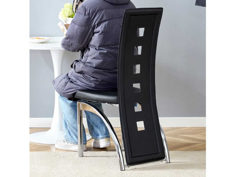  Lot de 2 chaises de salle à manger h 102 cm, chaise cuisine, dossier géométrique, design contemporain, métal argenté, pu noir  - Conforama D