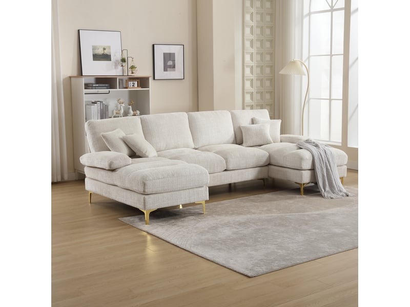 Canapé panoramique modenvie 4 places en u 272 x 136 cm chenille beige pieds en métal - Conforama B