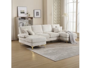 Canapé d'angle compressé panoramique fixe <strong>MODENVIE</strong> <strong></strong> 4 places Tissu beige