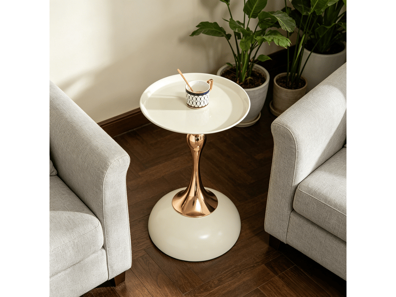  Table d'appoint ronde - blanc+or - acier au carbone - 38x38x54 cm - 2.7 kg - plateau et base en métal 38x38x54cm - Conforama D