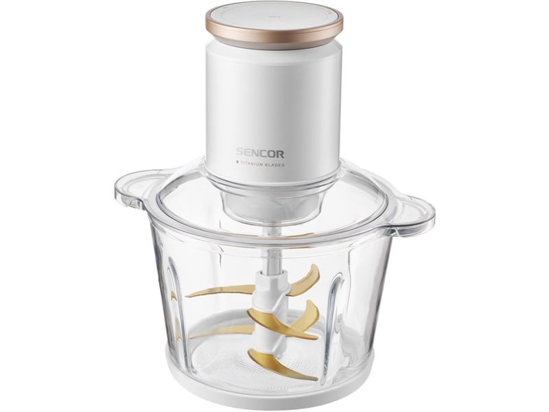  Hachoir electrique mini chopper 800 w 6 lames titane bol verre 3 l controle vitesse continu blanc 41022861 - Conforama A