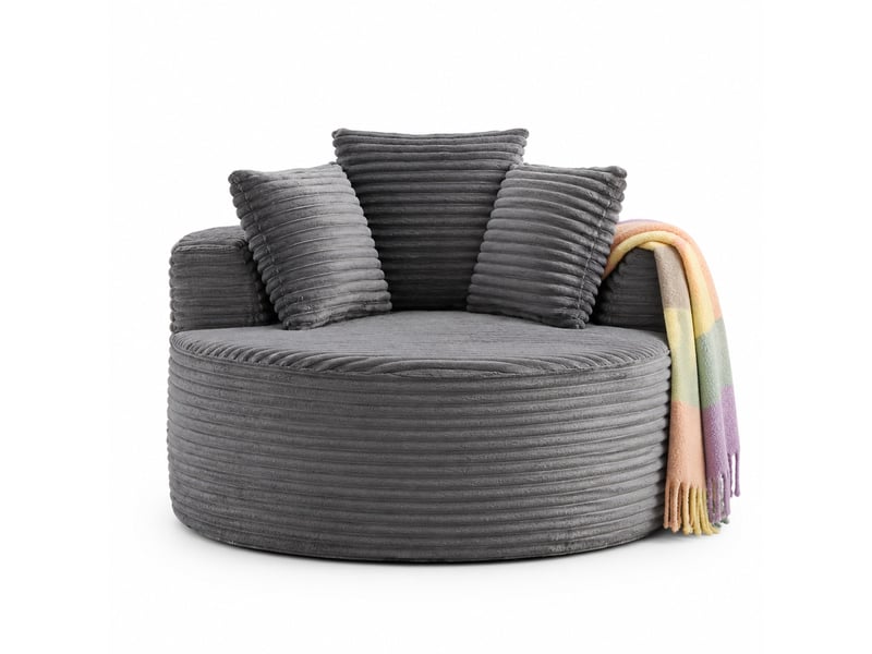  Fauteuil rond 110 cm en velours côtelé avec 3 coussins gris chicfurn  - Conforama A