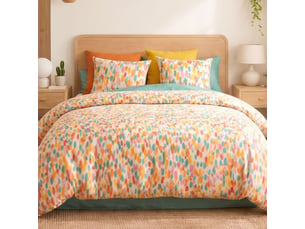 Parure housse de couette 260x240cm + 2 taies motif graphique multicolore 100% coton - miliano
