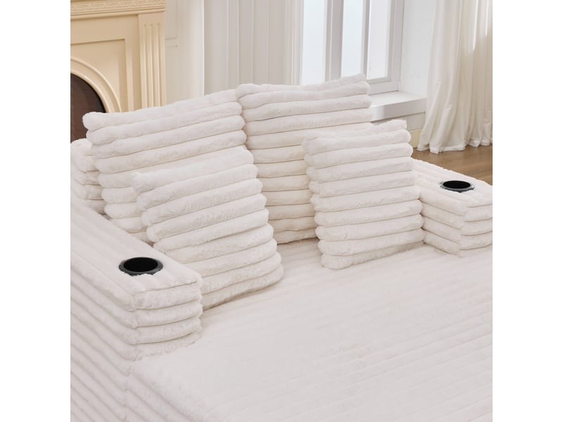  Chaise longue surdimensionnée en fausse fourrure, canapé de repos 2 places avec porte-gobelets intégrés, sans montage  - Conforama C