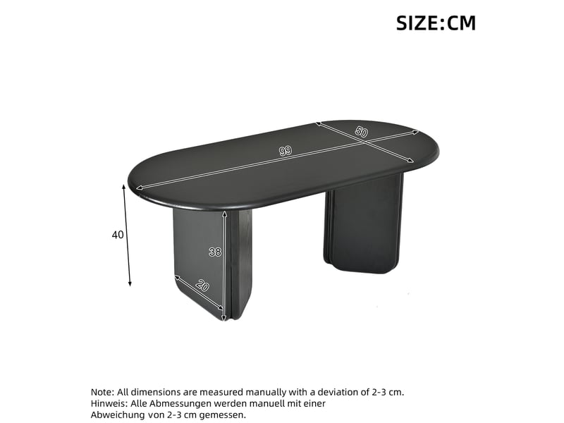  Table basse ovale 99x50x40 cm design moderne en mdf noir avec pieds décoratifs et capacité de charge de 40 kg  - Conforama C