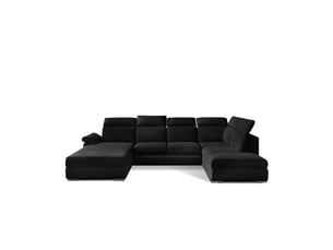 Canapé panoramique convertible majesta 5 places noir – angle droit avec coffre