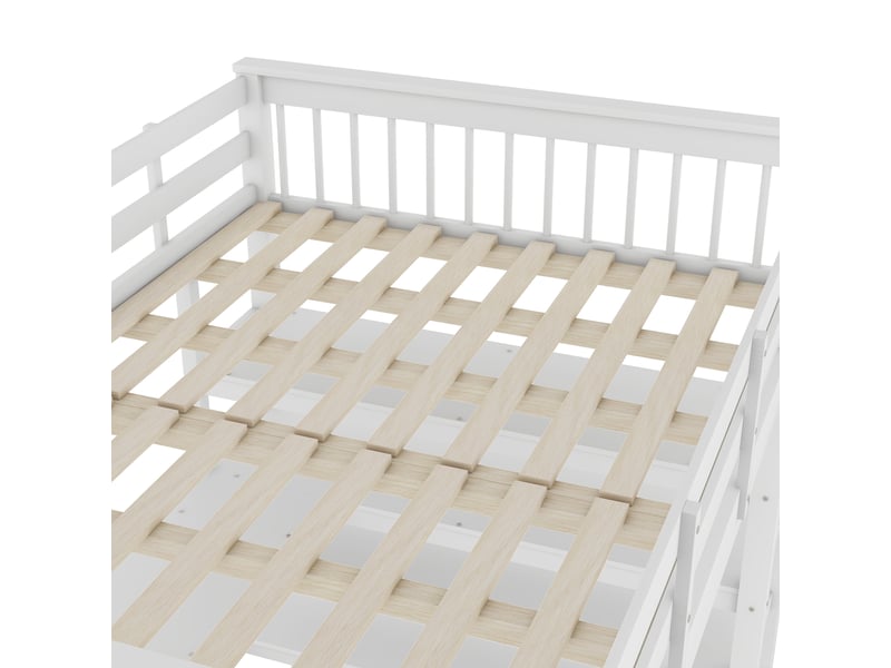  Lit mezzanine enfant 140x200 cm, table, étagère, garde-corps, sommier, pin blanc, sans matelas  - Conforama R