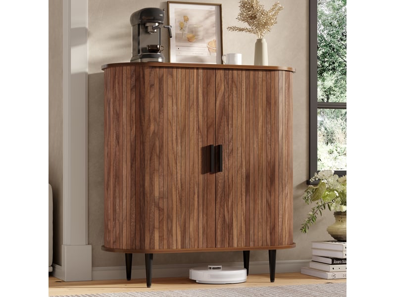  Buffet haut 85x40x93 cm naturel avec 2 portes coulissantes et 4 crochets  - Conforama E