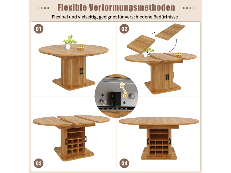  Marron foncé table à manger extensible avec rangement, design moderne, structure fonctionnelle pour cuisine et salle à manger  - Conforama D