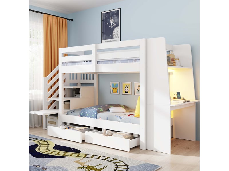  Lit superposé enfant 2 x 90x200 avec bureau et rangements homvra  - Conforama B