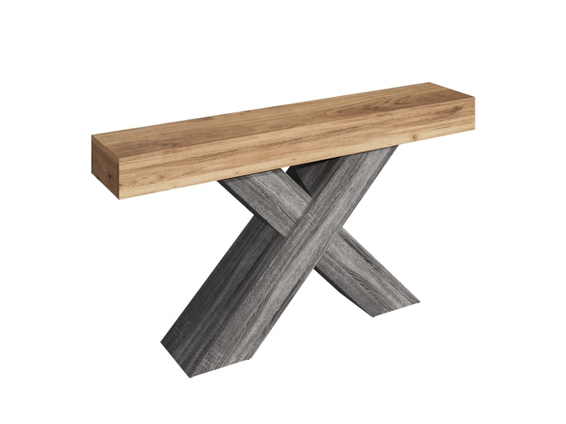  Table console bois naturel 140 cm, console étroite pour entrée avec pieds en x, table d'appoint robuste pour salon  - Conforama D