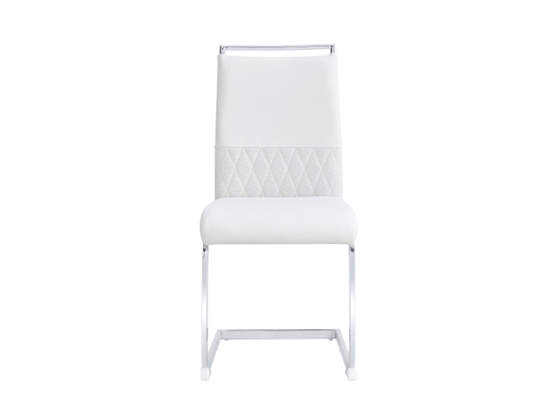  Lot de 4 chaises de salle à manger en similicuir et lin blanc, dossier haut matelassé - design moderne  - Conforama A