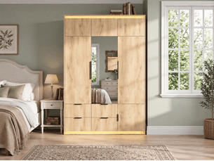 Armoire 3 porte(s) battante 4 tiroir(s) <strong>BIQZUYA</strong> <strong></strong> coloris bois clair largeur 135 cm