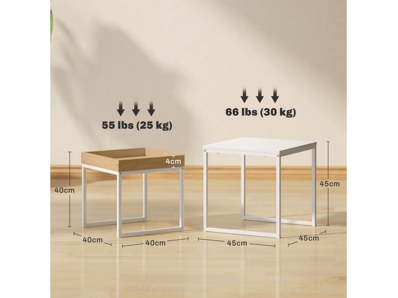  Lot de 2 tables basses carrées gigognes en mdf mélaminé et acier blanc  - Conforama E