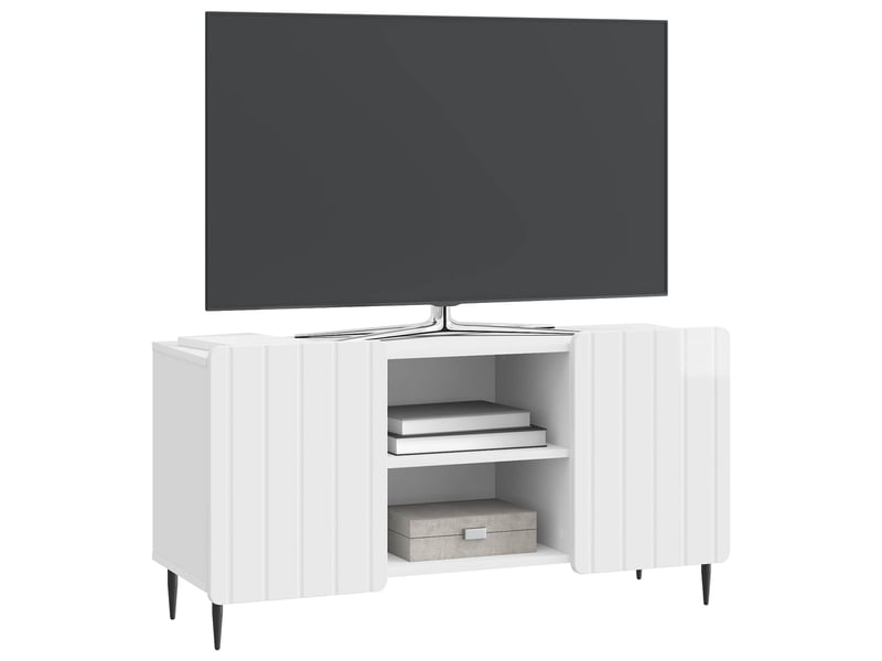  Meuble tv - banc tv - meuble de rangement 102 x 34,5 x 52 cm blanc brillant bois d'ingénierie  - Conforama C