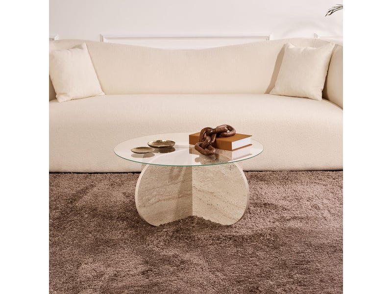  Table basse ronde en verre piètement beige d75 cm  - Conforama E
