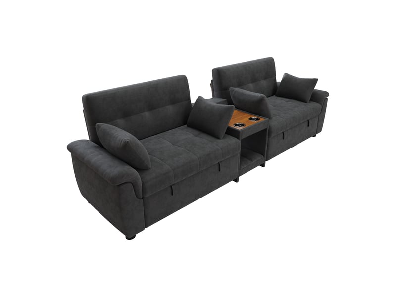 Canapé d'angle convertible en u, tissu chenille gris foncé, lit double extensible avec dossier réglable pour grand salon, 284x138x89 cm - Conforama A