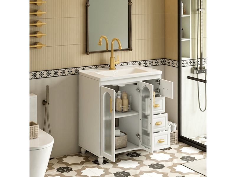  Meuble salle de bain 80 cm avec lavabo en céramique et meuble sous vasque blanc  - Conforama E
