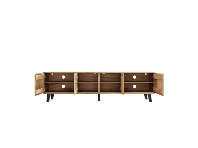  Meuble tv avec rangements en panneau de particules coloris bois naturel 180x40x55 cm - pangivo  - Conforama E
