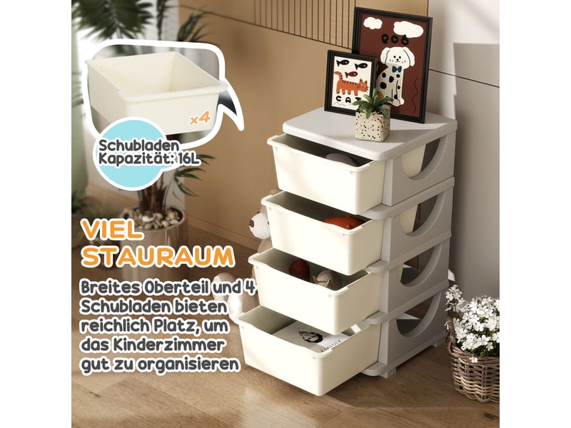  Boîtes de rangement pour enfants, 4 grands tiroirs, bords arrondis, plastique, 37 x 37 x 76 cm, blanc crème  - Conforama E