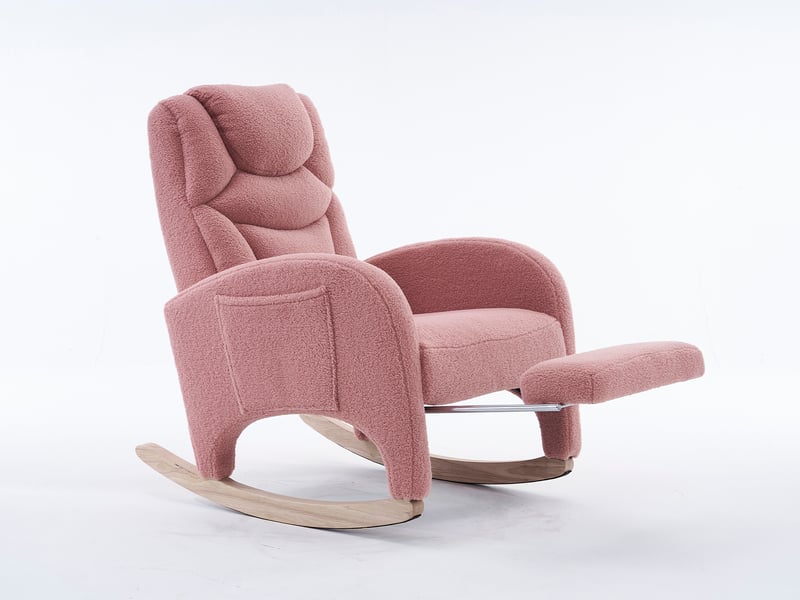  Fauteuil à bascule rembourré avec accoudoirs, tissu teddy, fauteuil d’accent pour salon et chambre DUD2013 - Conforama E
