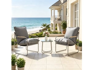 Ensemble table et chaises de jardin avec 1 table et 2 chaises, en métal et verre gris